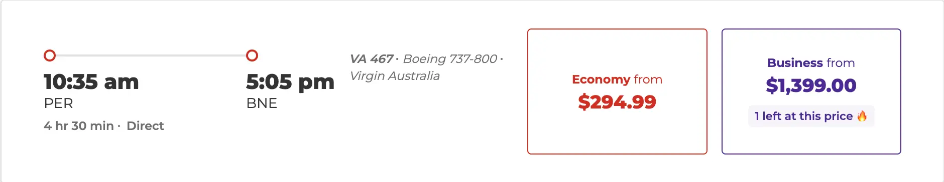 perth to brisbane virgin australia cash