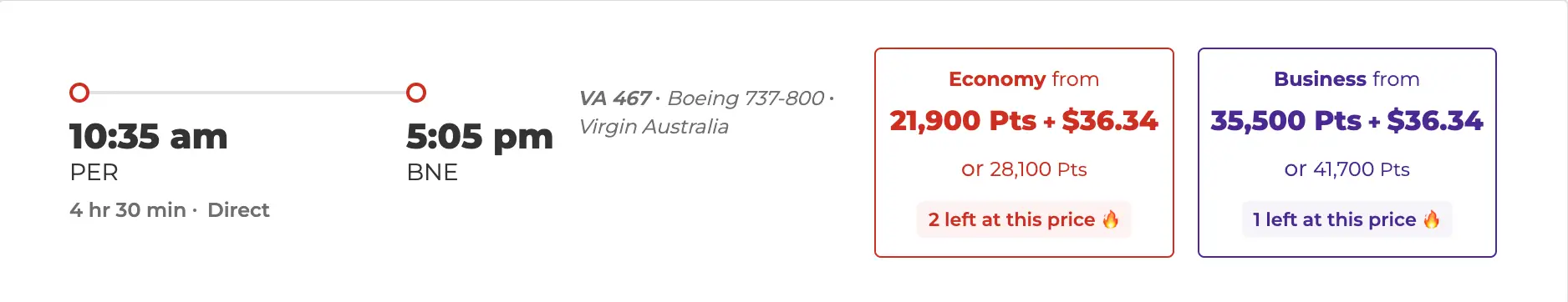 perth to brisbane virgin australia points