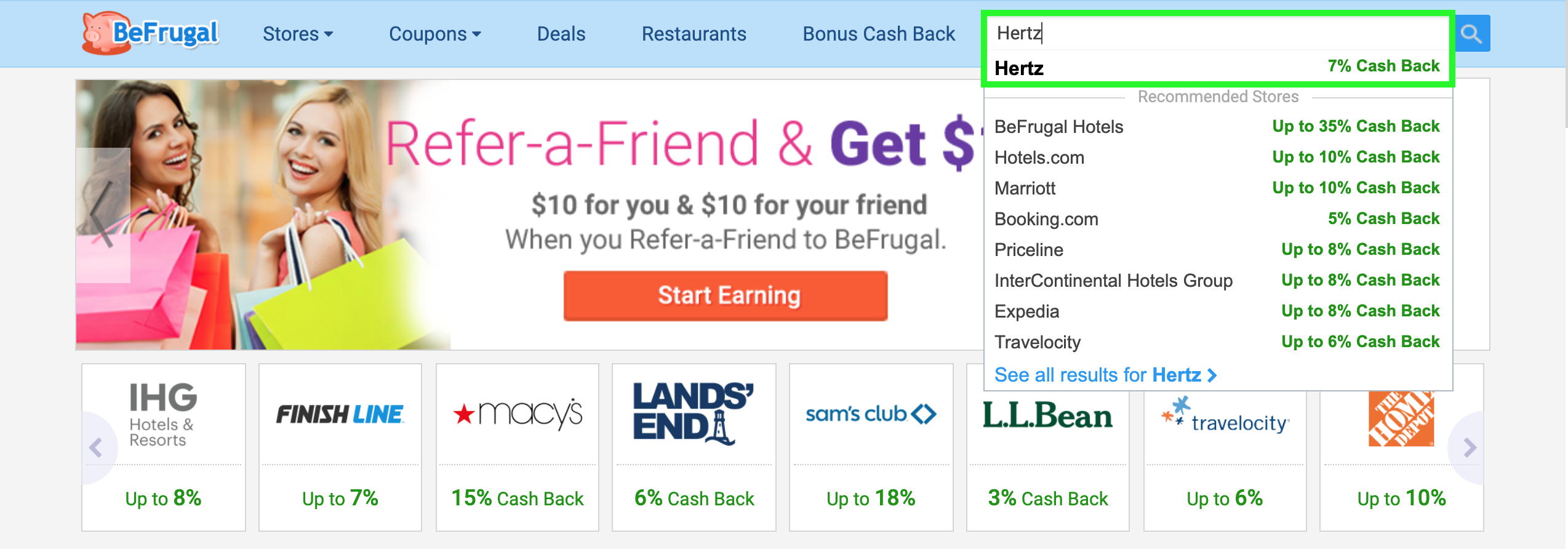 befrugal homepage search hertz