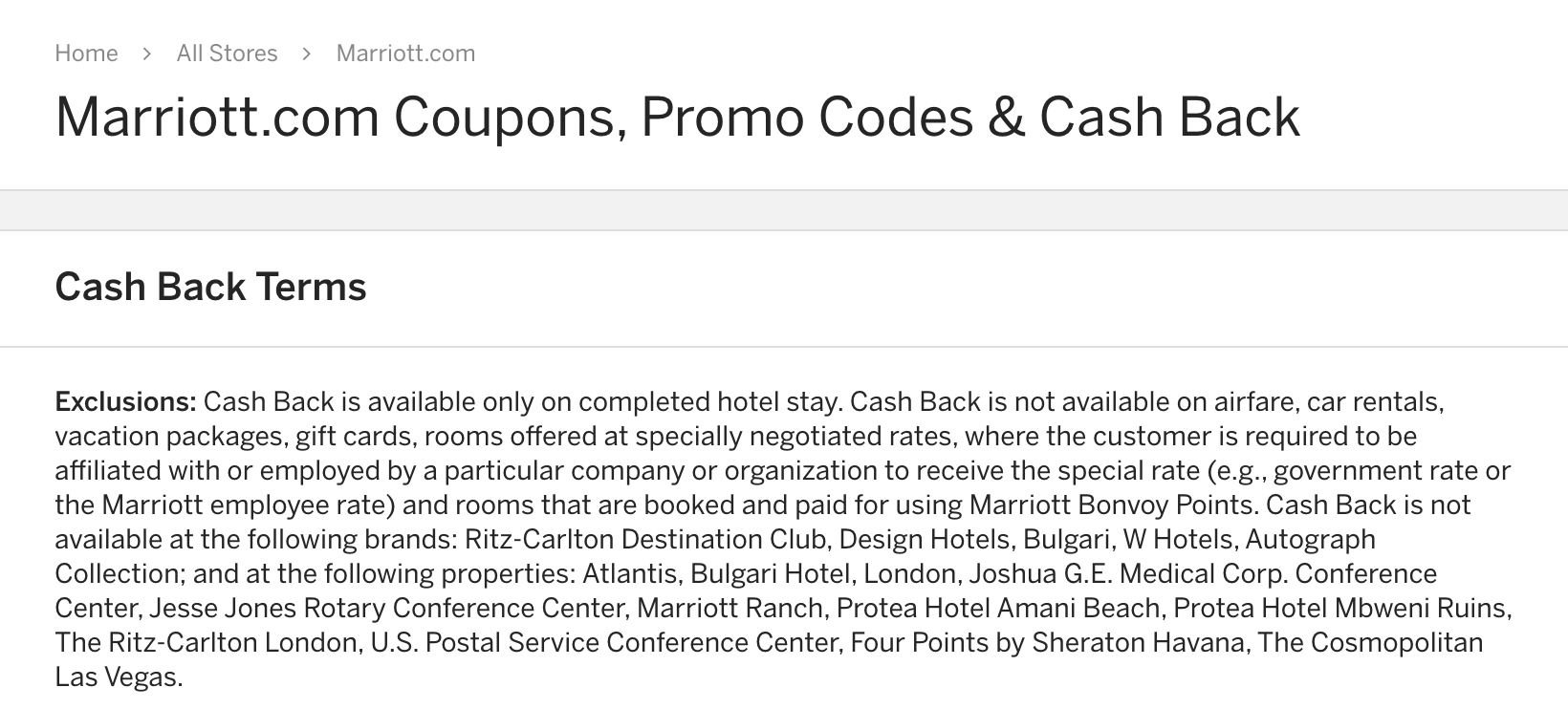 marriott rakuten cash back terms