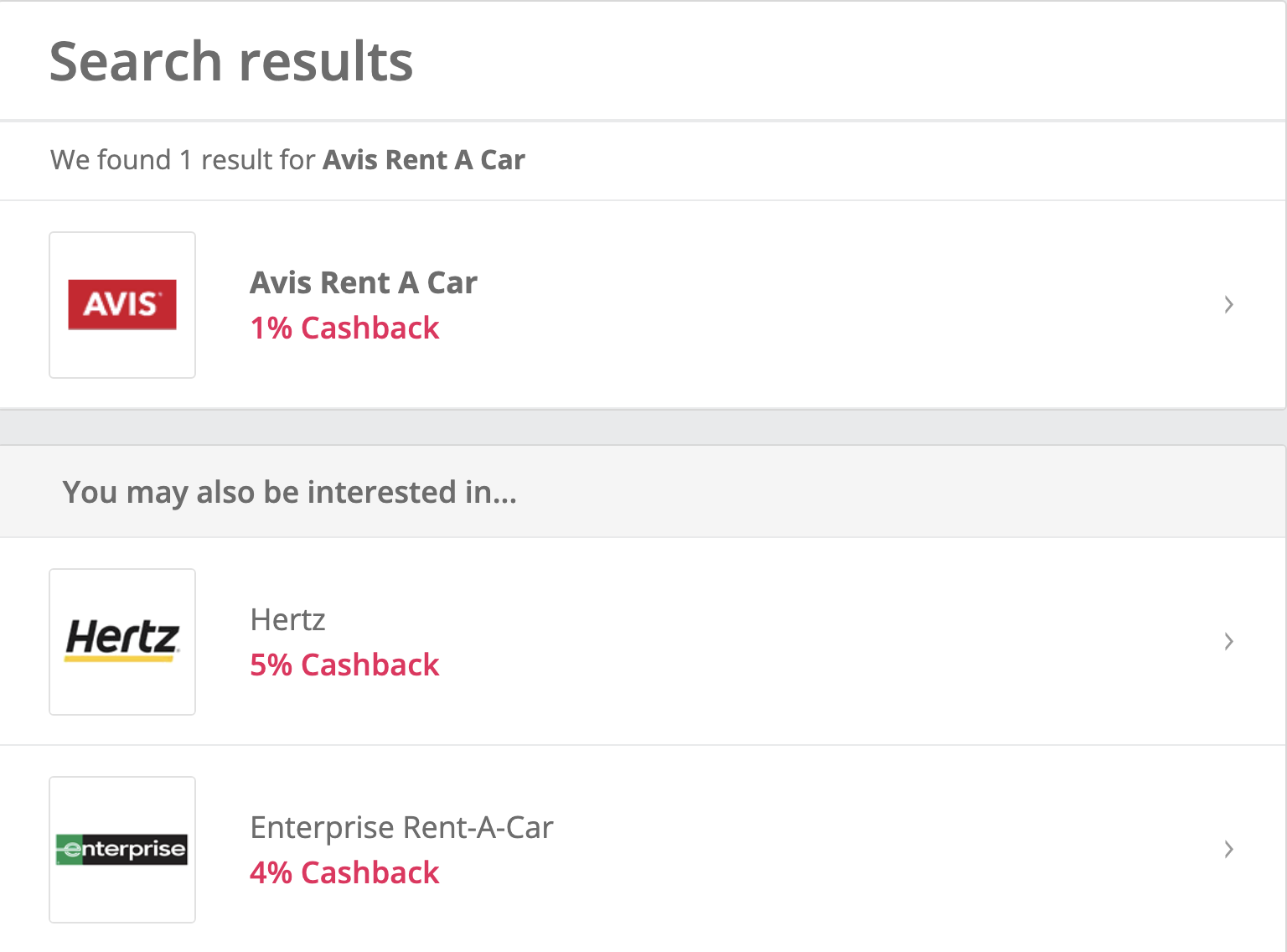 topcashback search results