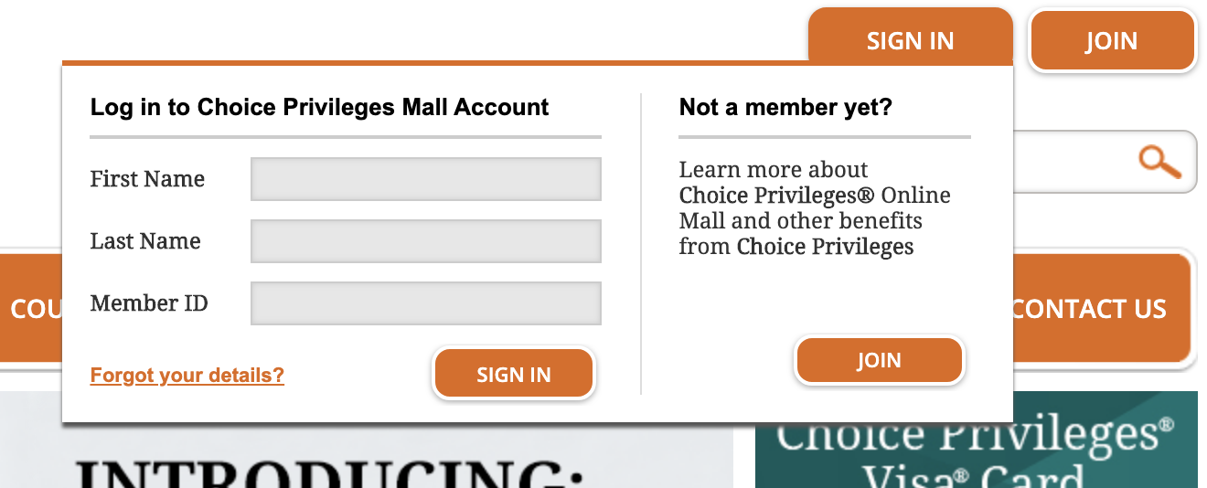 sign in to choice privileges online shopping mall