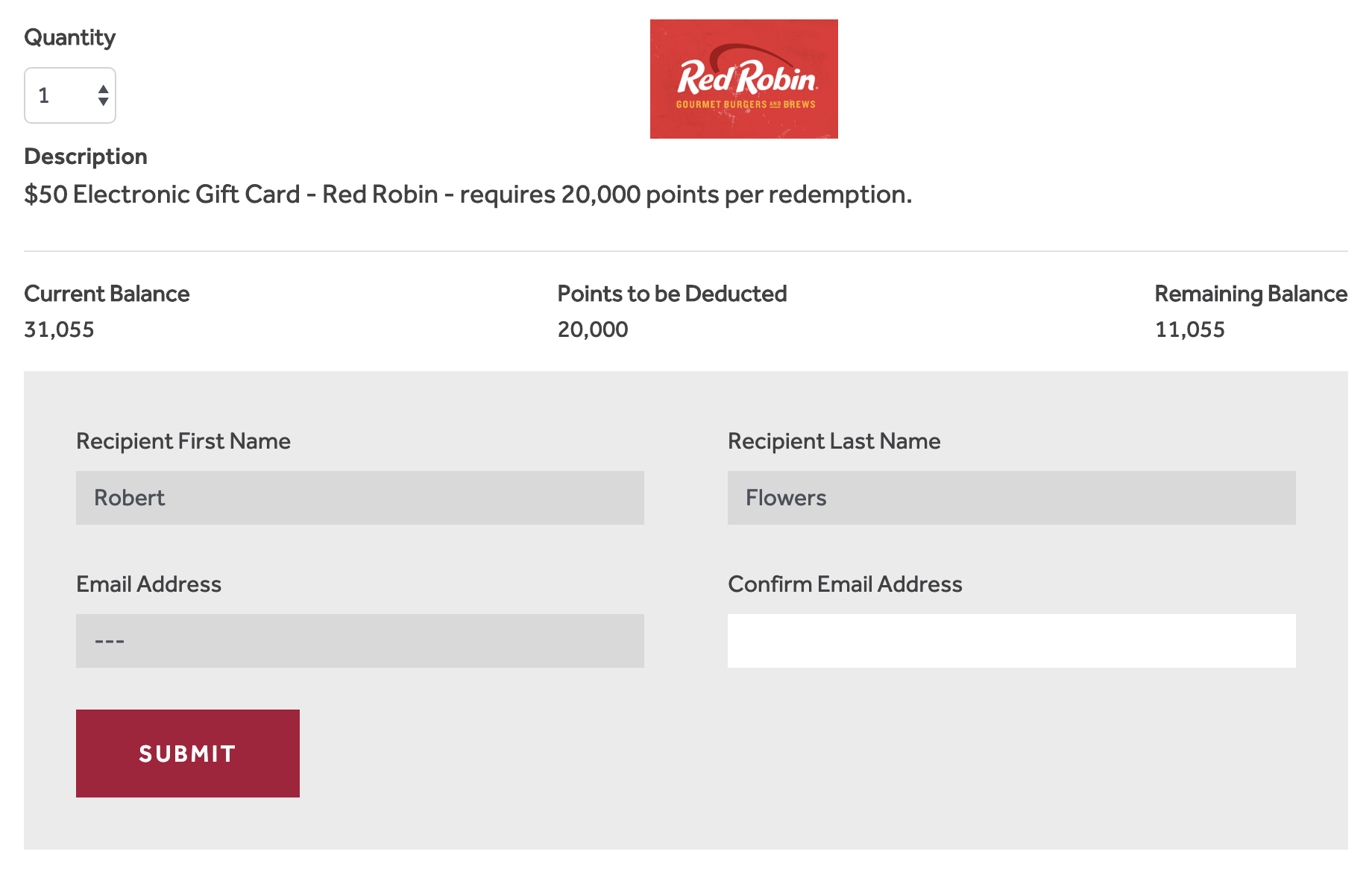 drury redeem gift card red robin