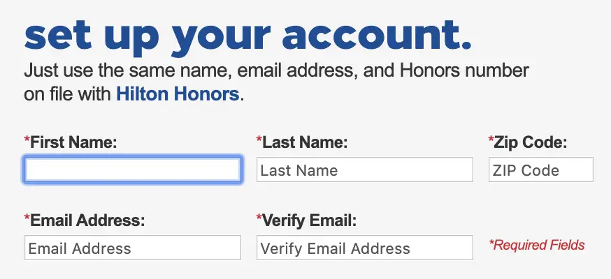hilton dining sign up step 1