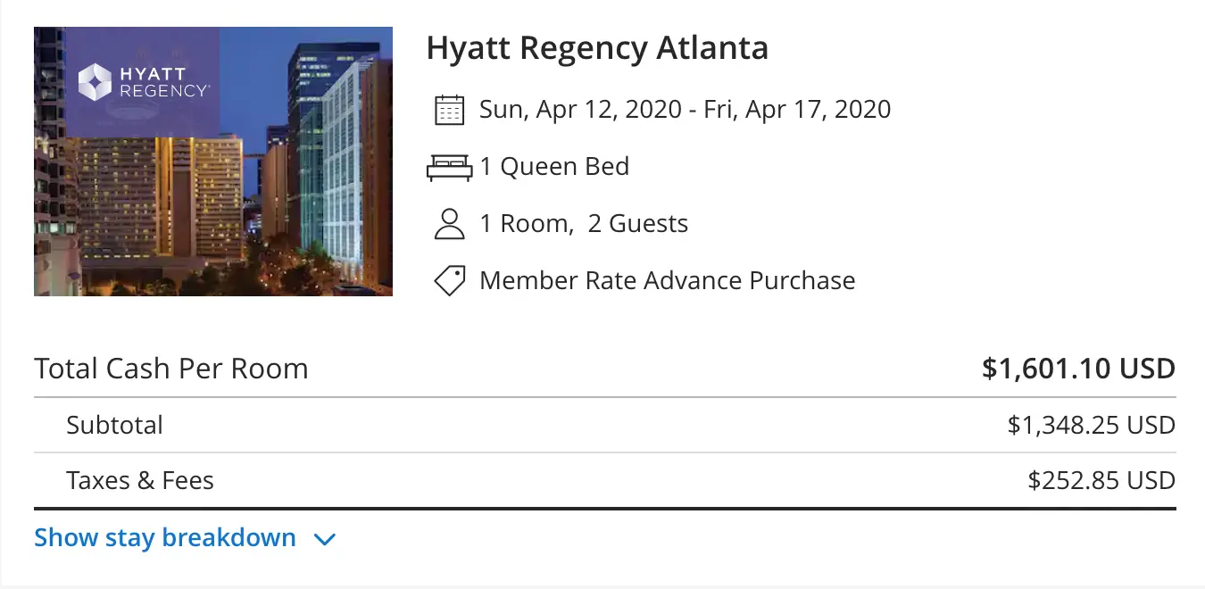 hyatt regency atlanta cash cost