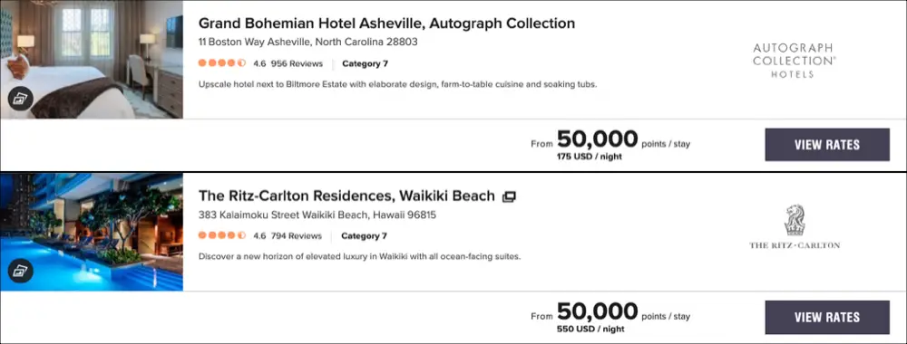 marriott category 7 hotels low high usa