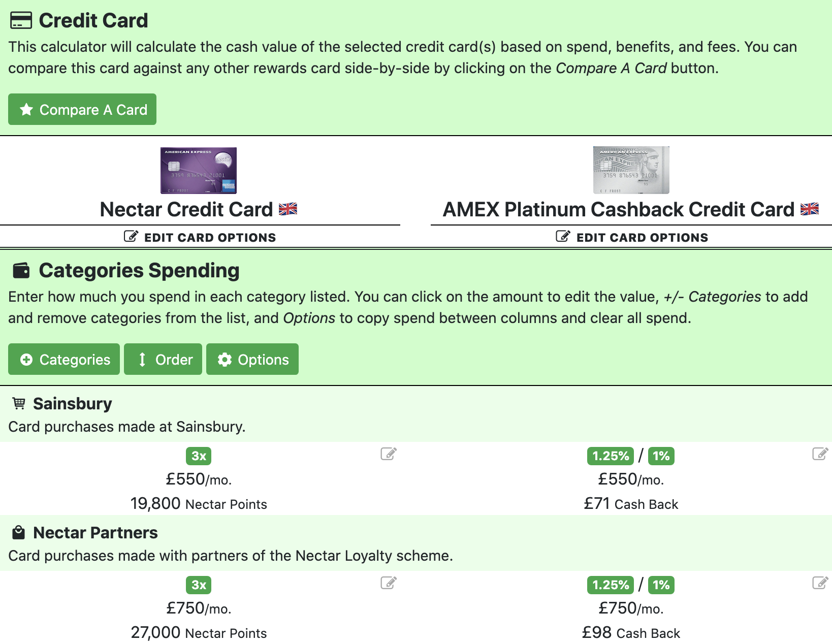 compare cards side by side