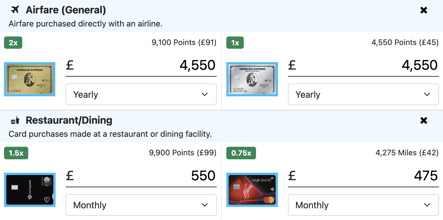 credit card combination and rewards calculator tool 2