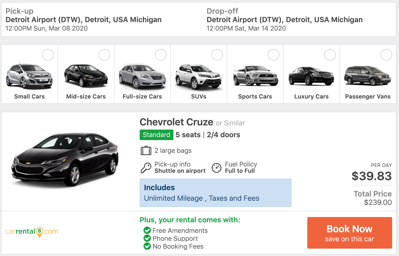 car rental 8 search results