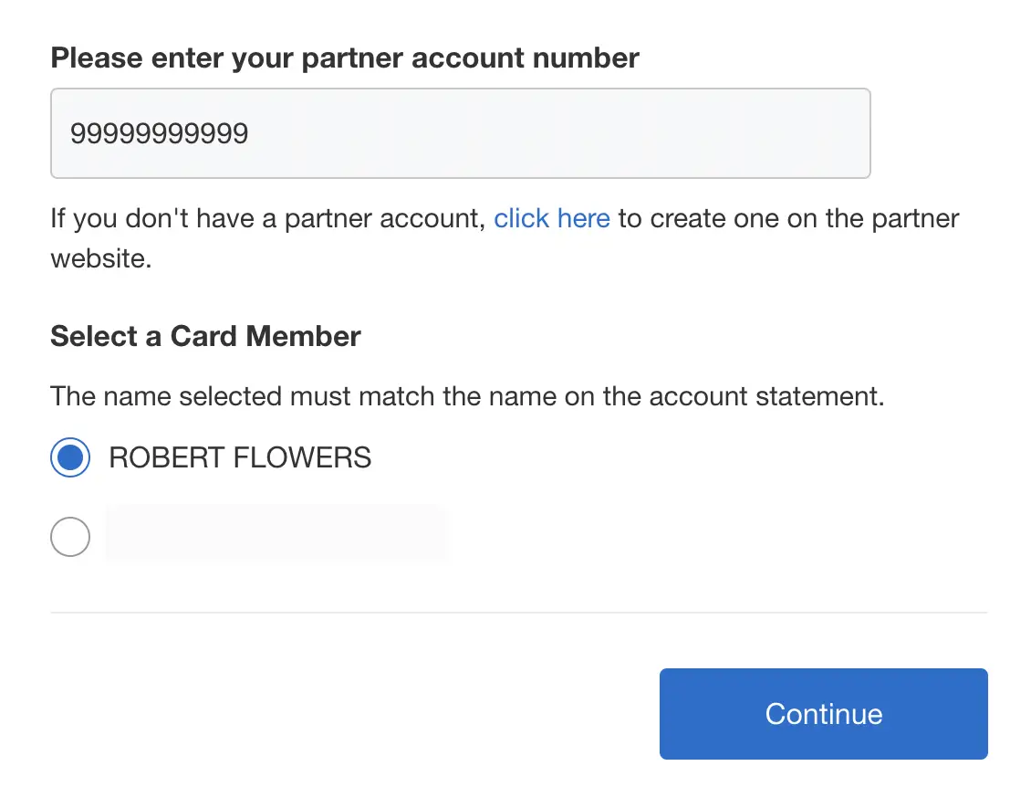 enter amex transfer partner account number