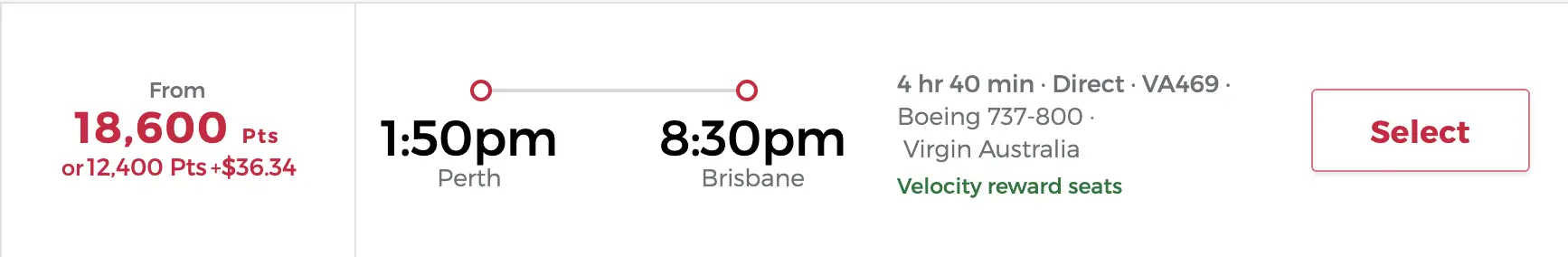perth to brisbane virgin australia points