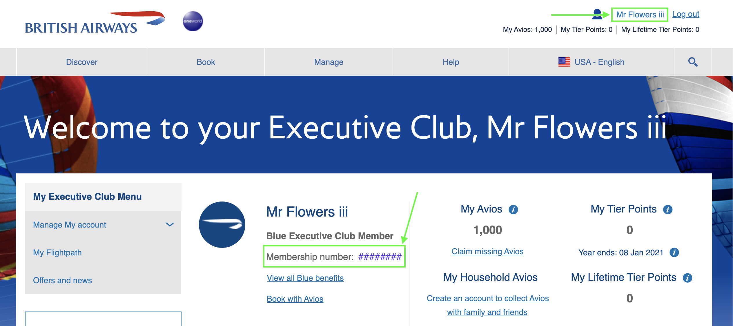 ba british airways membership number