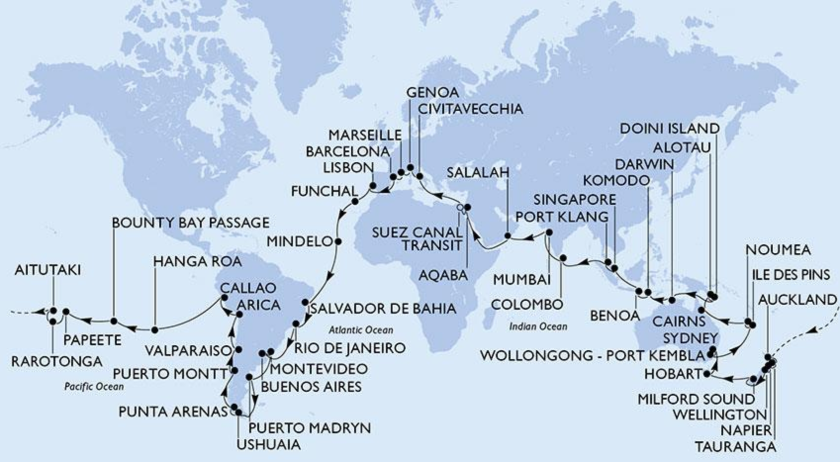 MSC World Cruise 2020 Destinations
