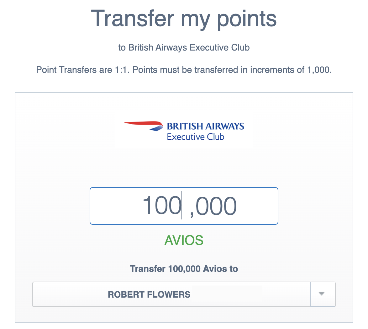 100000 chase points to british airways